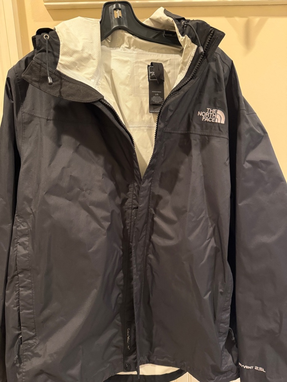 The North Face Men's Black Hooded Raincoat with White Lining